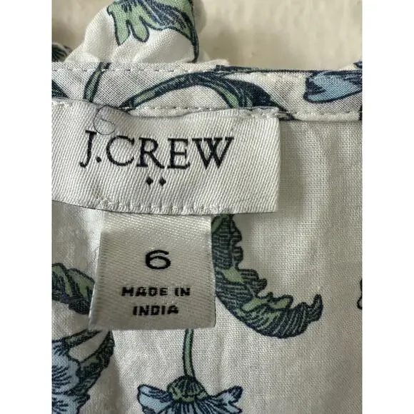 J. Crew printed Cotton tie-front midi dress white and blue floral pattern Size 6 - Picture 3 of 13